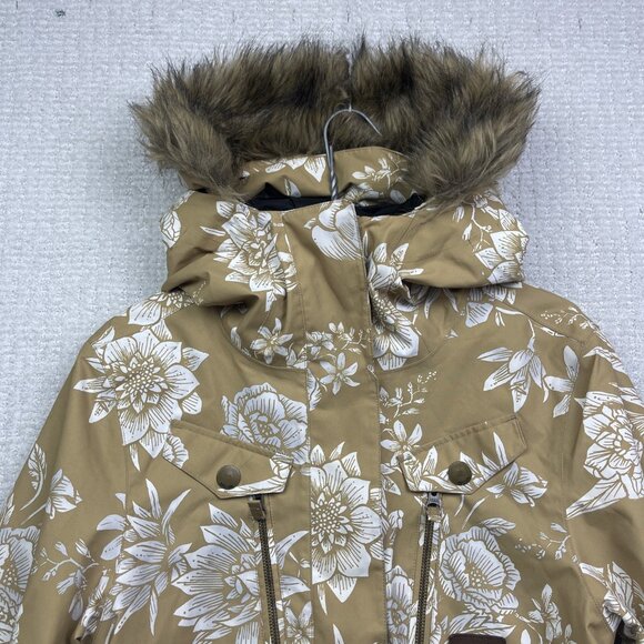 Rip Curl Wom M Winter Jacket 10K Fur Floral AOP Beige Full-Zip Snowboard Ski - Picture 2 of 16